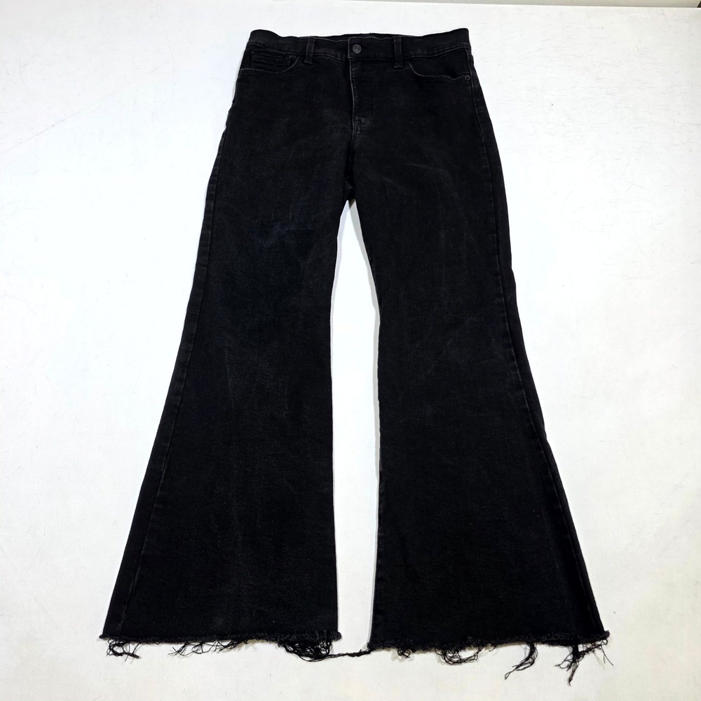 Jessica Simpson High Rise Flare Jeans Womens 8‎ Black Raw Hem Bell Bottom Denim